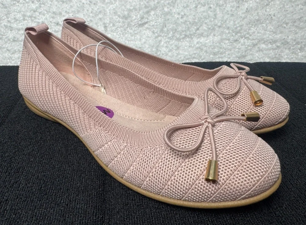 Chinese Laundry Light Baby Pink Knitted Ballet Flats w/Bow Detail-Size 6.5W WIDE